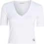 Calvin Klein Geribbeld V-Hals T-Shirt White Dames - Thumbnail 4