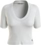 Calvin Klein Geribbeld V-Hals T-Shirt White Dames - Thumbnail 6