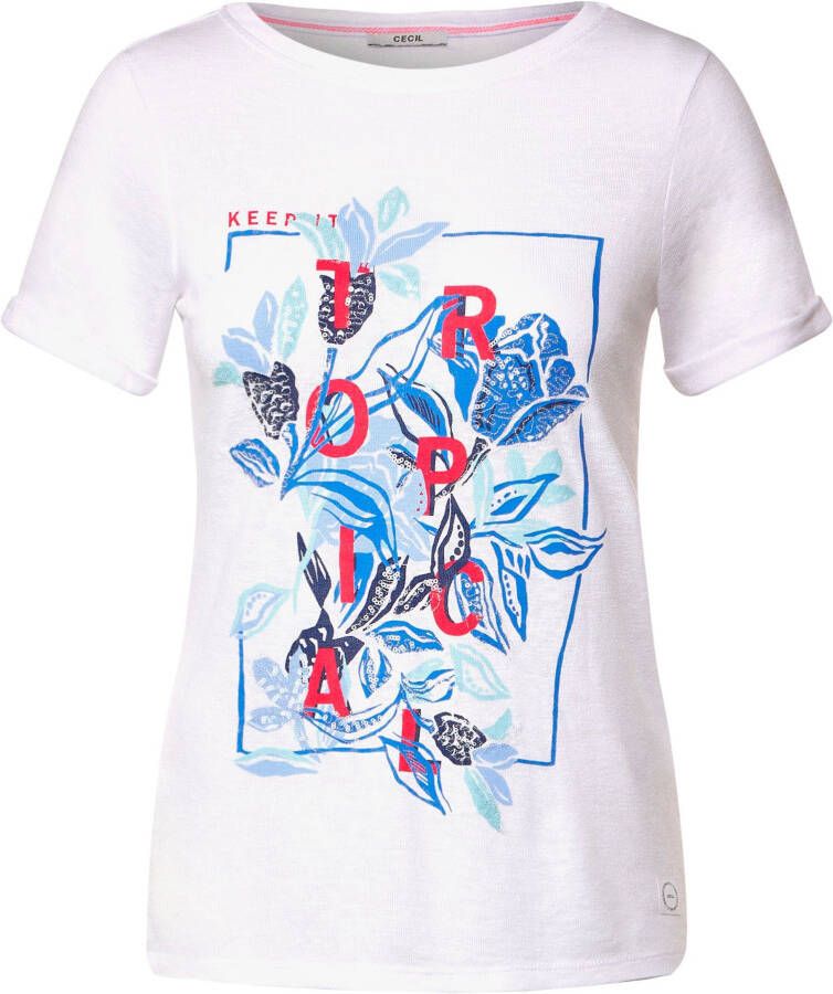 Cecil T-shirt LINENLOOK_Shape print met klassieke ronde hals