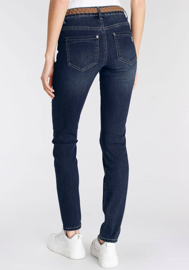 DELMAO Slim fit jeans smalle broekpasvorm normale taille enkel-lang (set 2-delig Met riem)