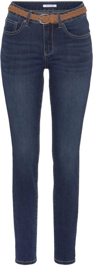 DELMAO Slim fit jeans smalle broekpasvorm normale taille enkel-lang (set 2-delig Met riem)
