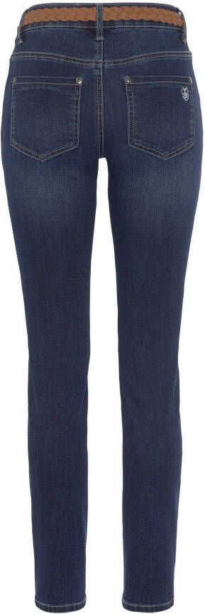 DELMAO Slim fit jeans smalle broekpasvorm normale taille enkel-lang (set 2-delig Met riem)