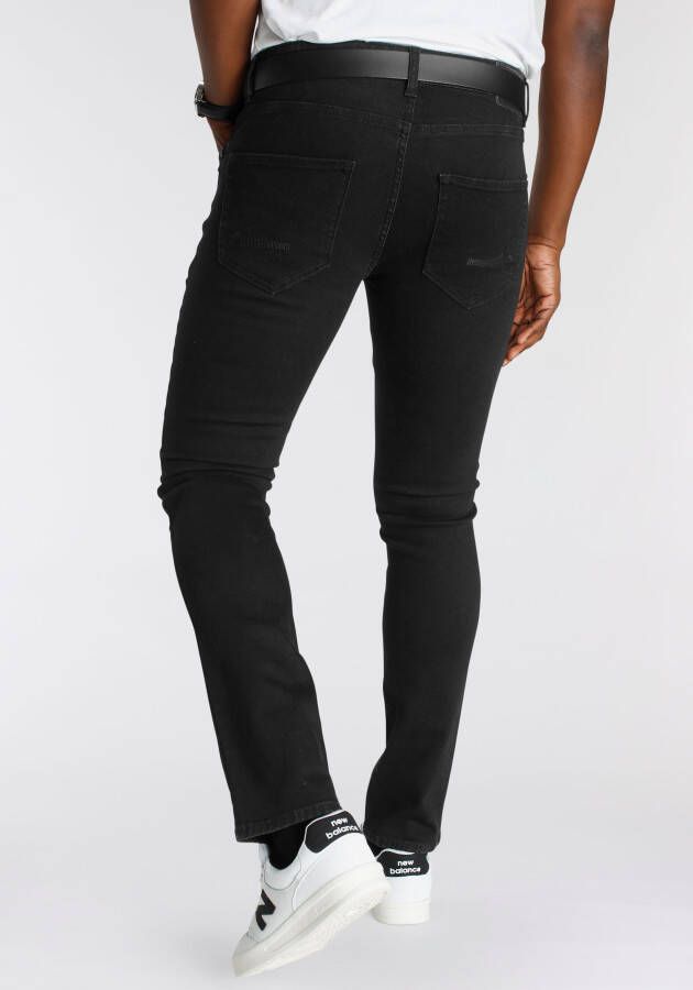 DELMAO Stretch jeans Reed rechte pijpsnit used-look-wassing lage taillehoogte