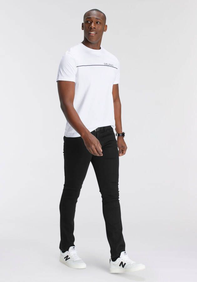 DELMAO Stretch jeans Reed rechte pijpsnit used-look-wassing lage taillehoogte
