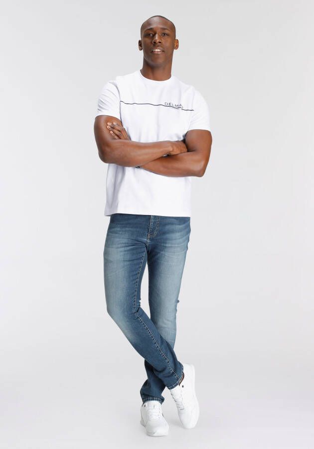 DELMAO Stretch jeans Reed rechte pijpsnit used-look-wassing lage taillehoogte