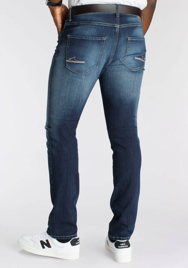 DELMAO Stretch jeans Reed rechte pijpsnit used-look-wassing lage taillehoogte