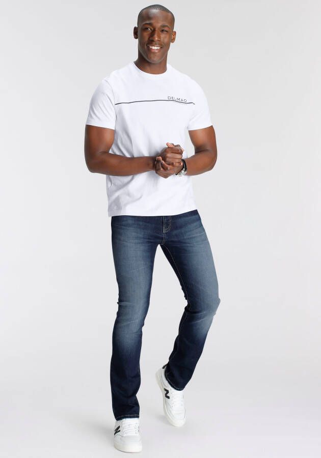 DELMAO Stretch jeans Reed rechte pijpsnit used-look-wassing lage taillehoogte