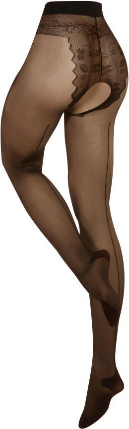 Die Strumpfmacher Ouvert maillot met bloemenpanty en hoge taille