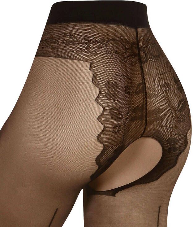 Die Strumpfmacher Ouvert maillot met bloemenpanty en hoge taille