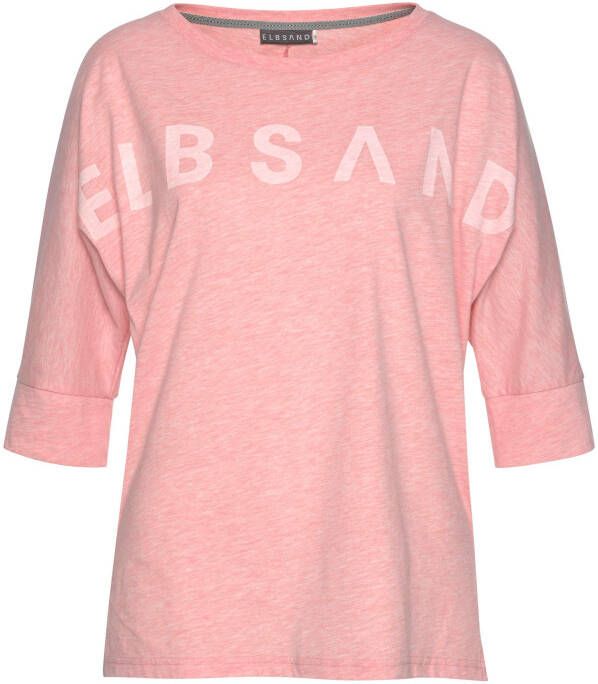 Elbsand Shirt met 3 4-mouwen IDUNA in gemêleerde look met logoprint op de voorkant katoenmix losse pasvorm