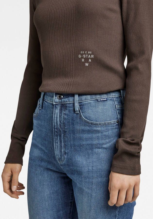G-Star RAW Shirt met lange mouwen Longsleeve Slim rib boatneck in geribde look met kleine logoprint op de voorkant