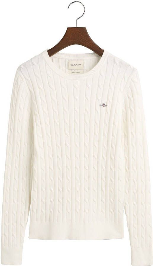 Gant Gebreide trui Stretch Cotton Cable C-Neck met logoborduursel op borsthoogte