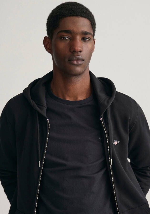 Gant Capuchonsweatvest REG SHIELD FULL ZIP HOODIE met logoborduursel op borsthoogte