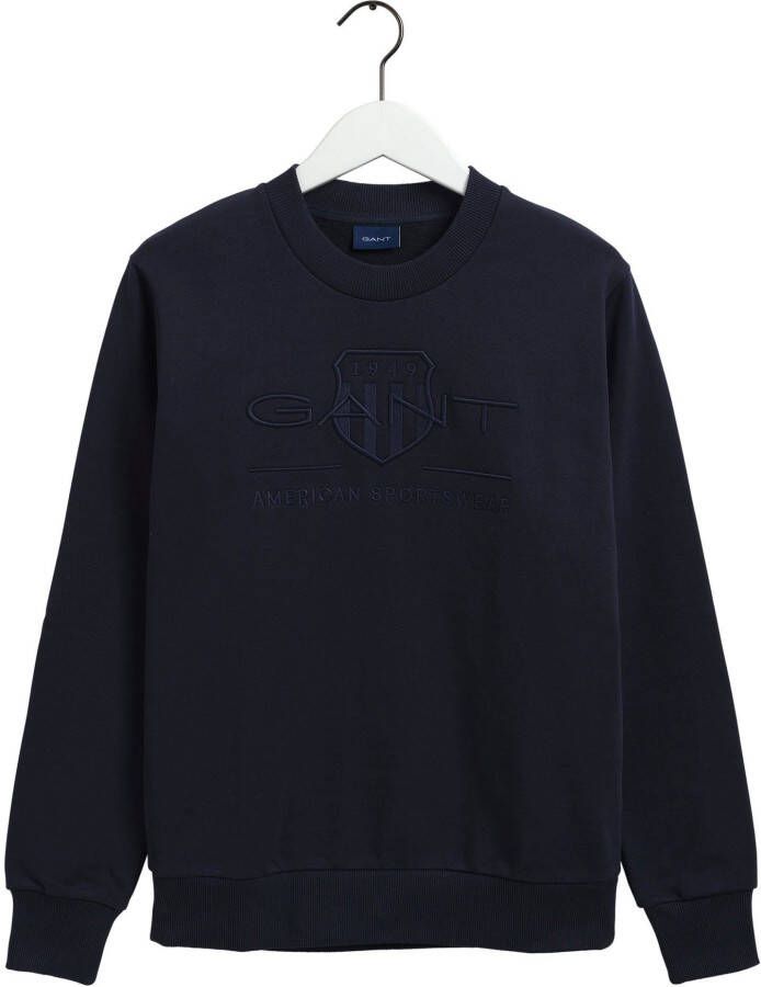 Gant Sweatshirt D1. TONAL ARCHIVE SHIELD C-NECK met logoborduursel op borsthoogte