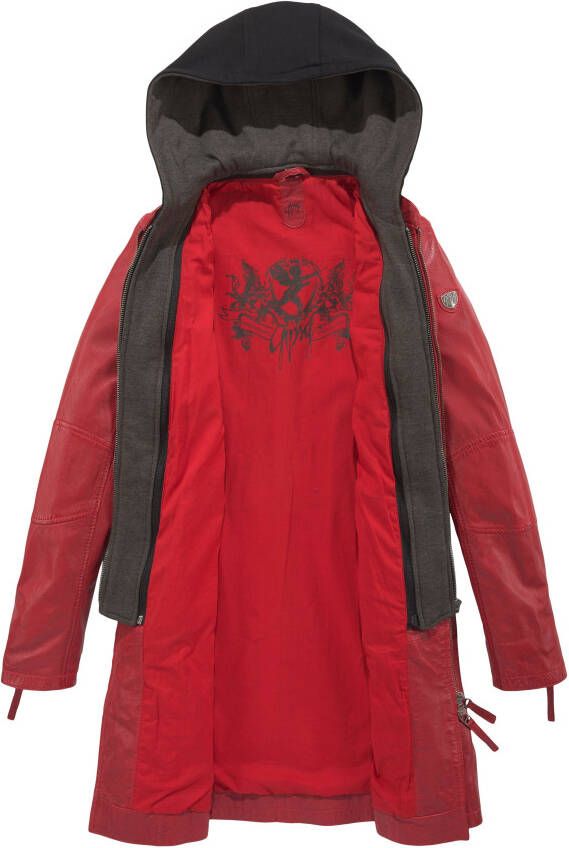 OTTO Mauritius Lange leren jas Bente 2-in-1-leren jack met een afneembare capuchoninlay in jerseykwaliteit