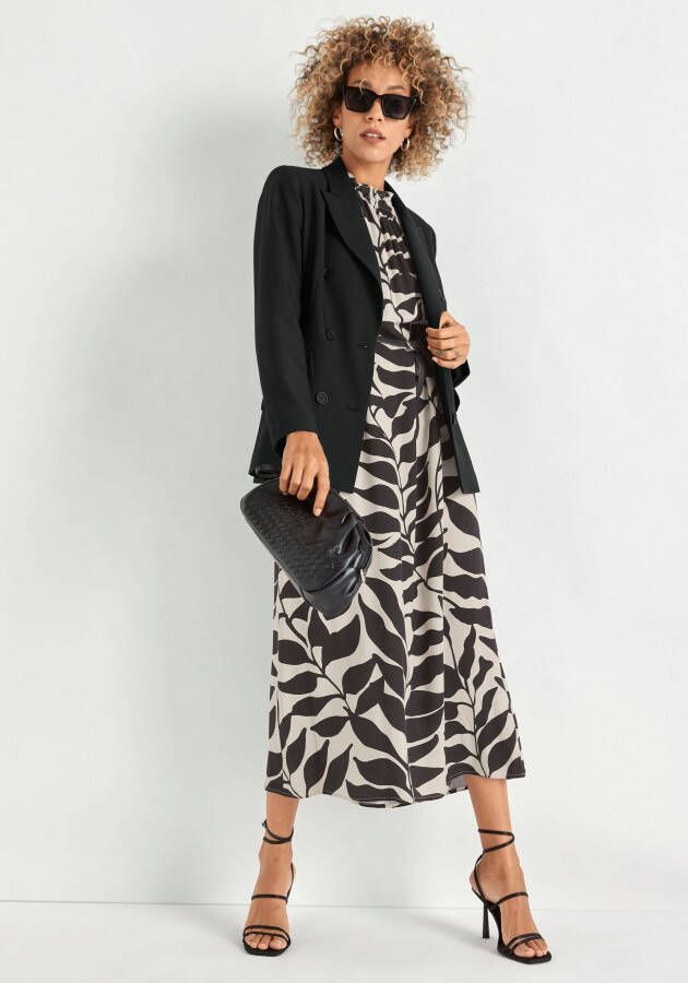 HECHTER PARIS Midi-jurk kuitlang figuurvolgend van viscose met striksluiting