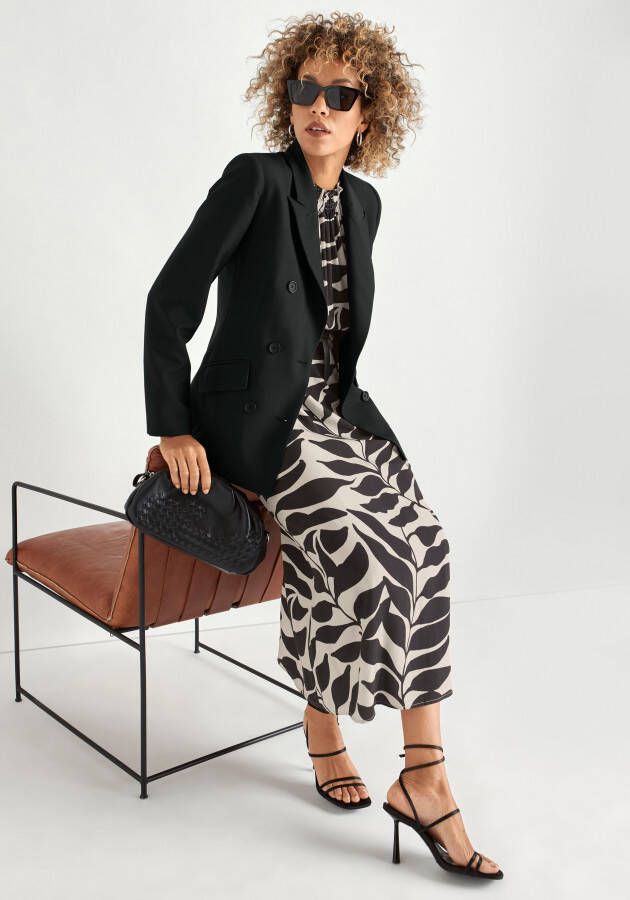 HECHTER PARIS Midi-jurk kuitlang figuurvolgend van viscose met striksluiting