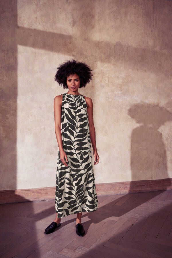 HECHTER PARIS Midi-jurk kuitlang figuurvolgend van viscose met striksluiting
