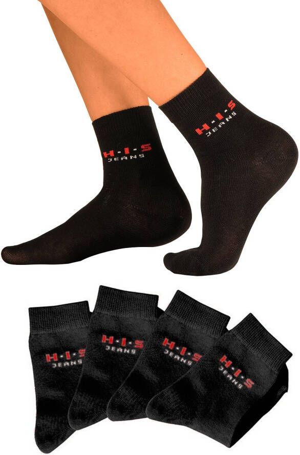 H.I.S Basic sokken met contrastkleurig logo (set 4 paar)