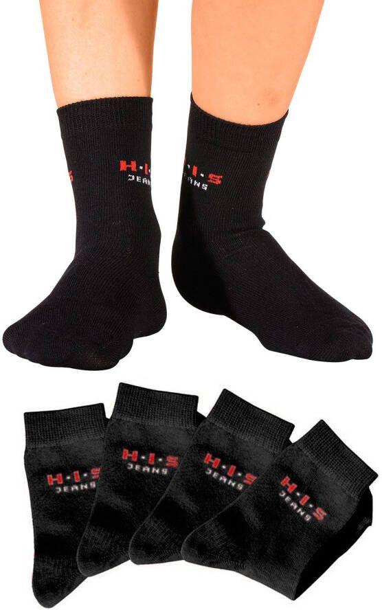 H.I.S Basic sokken met contrastkleurig logo (set 4 paar)