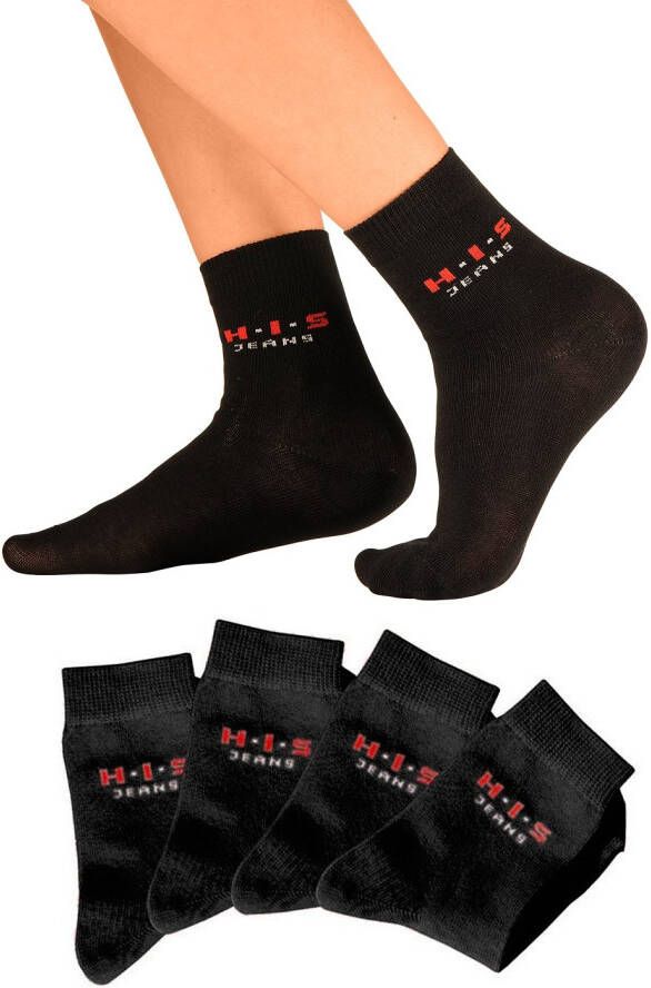 H.I.S Basic sokken met contrastkleurig logo (set 4 paar)
