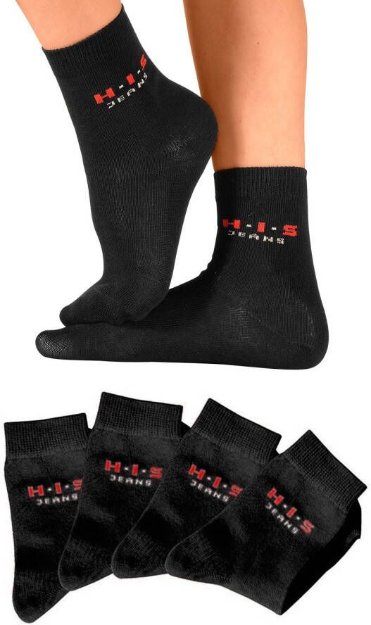 H.I.S Basic sokken met contrastkleurig logo (set 4 paar)