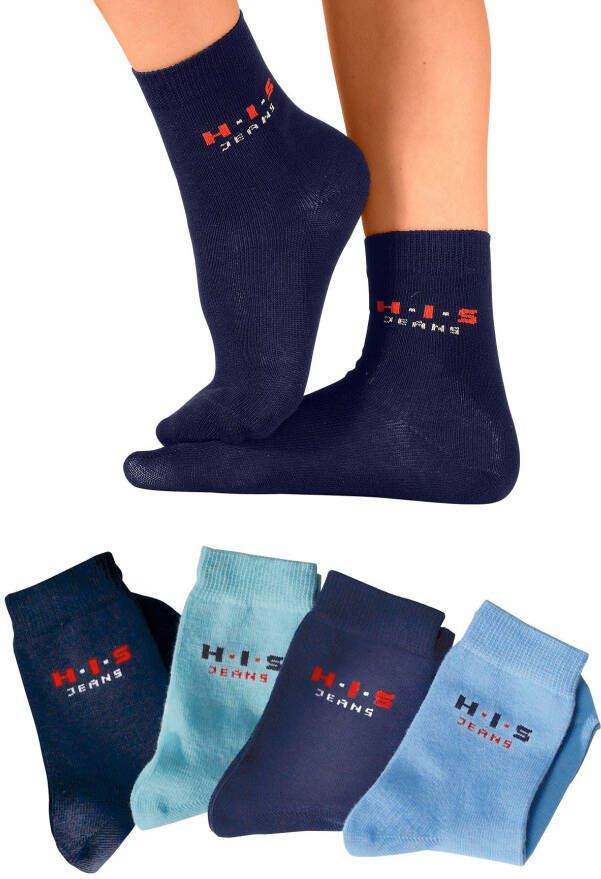 H.I.S Basic sokken met contrastkleurig logo (4 paar)