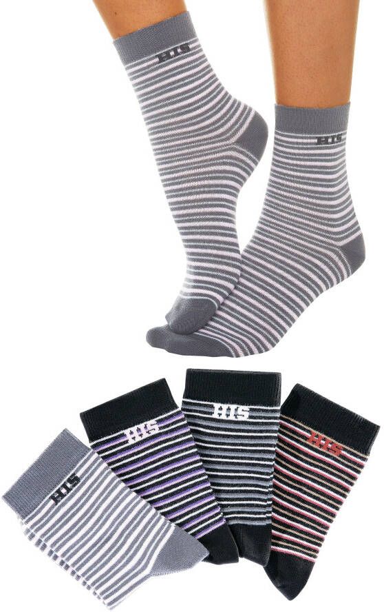 H.I.S Basic sokken met ingebreid logo (set 4 paar)