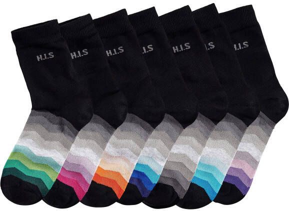 H.I.S Basic sokken met zwarte schacht (set 7 paar)
