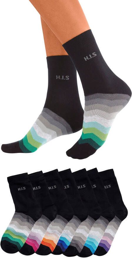 H.I.S Basic sokken met zwarte schacht (set 7 paar)