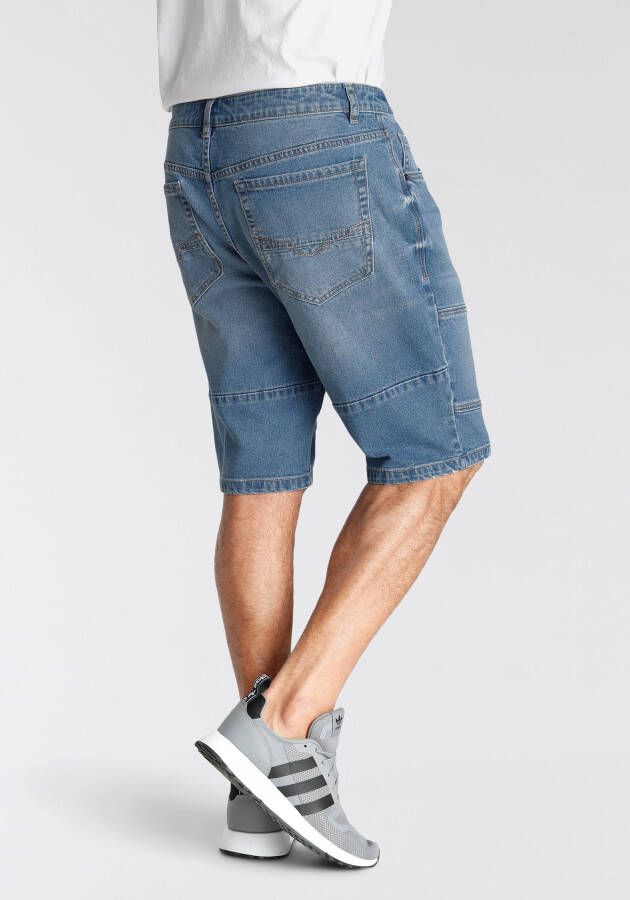 H.I.S Jeansbermuda ontspannen pasvorm rechte been snit modieuze gewassen look
