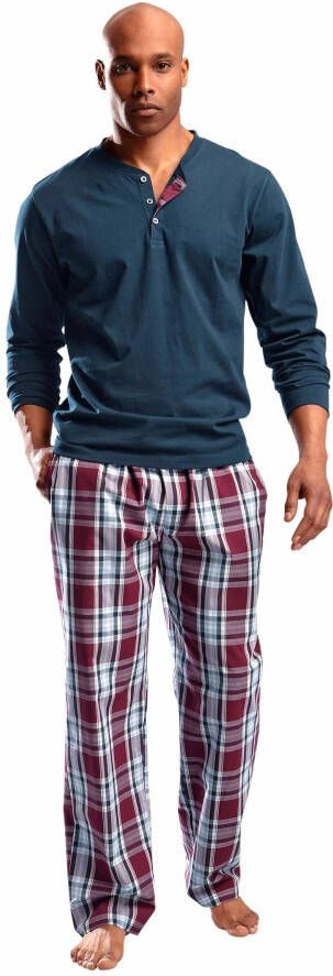 H.I.S Pyjama in een lang model met geweven broek (2-delig 1 stuk)