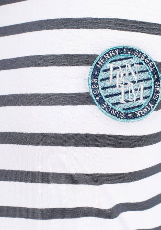 H.I.S Shirt met lange mouwen met strepen en geborduurd logo op de borst