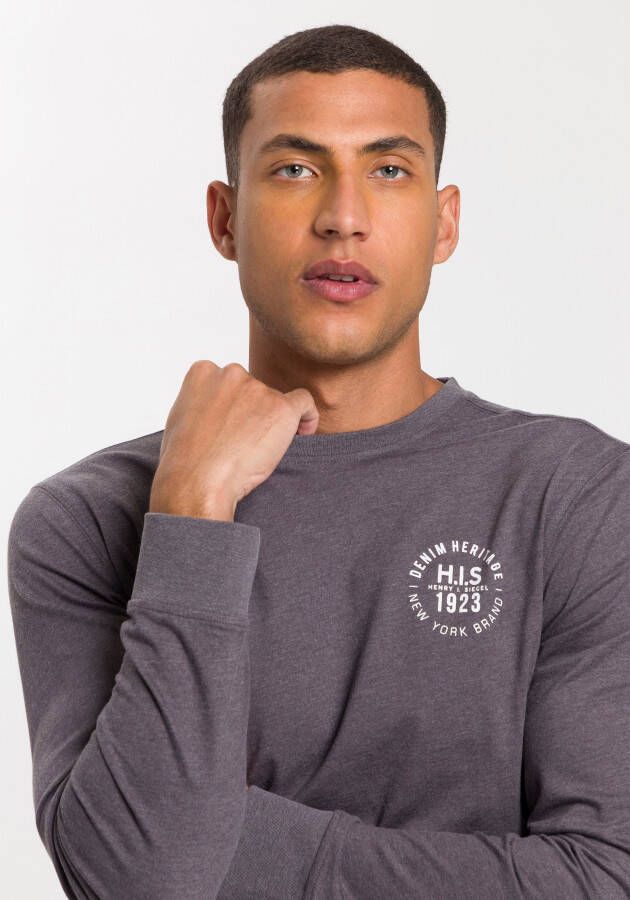 H.I.S Shirt met lange mouwen Lange mouwen bedrukt ronde hals van 100% katoen (2-delig Set van 2)