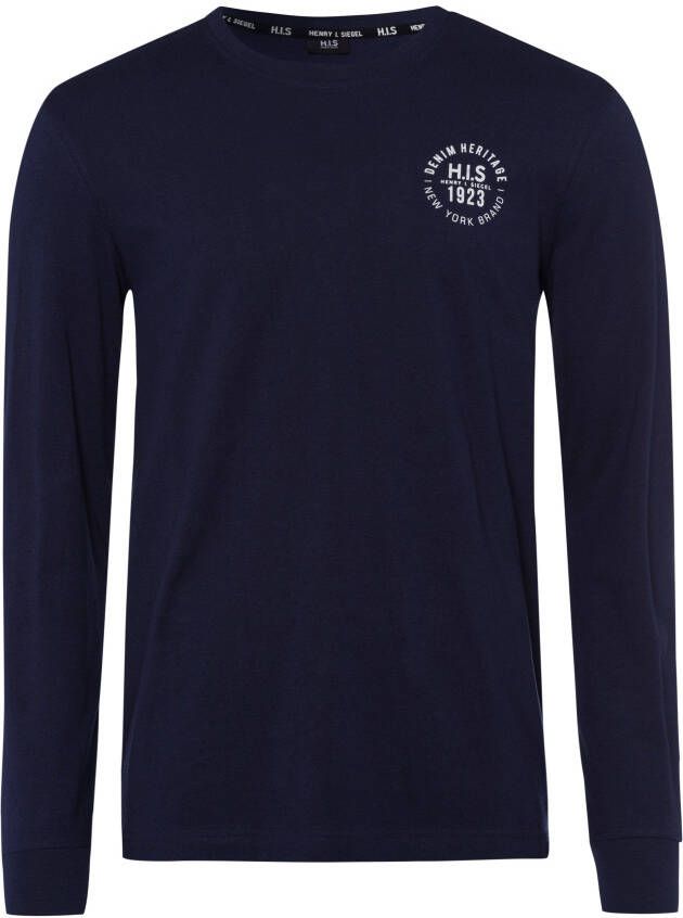 H.I.S Shirt met lange mouwen Lange mouwen bedrukt ronde hals van 100% katoen (2-delig Set van 2)