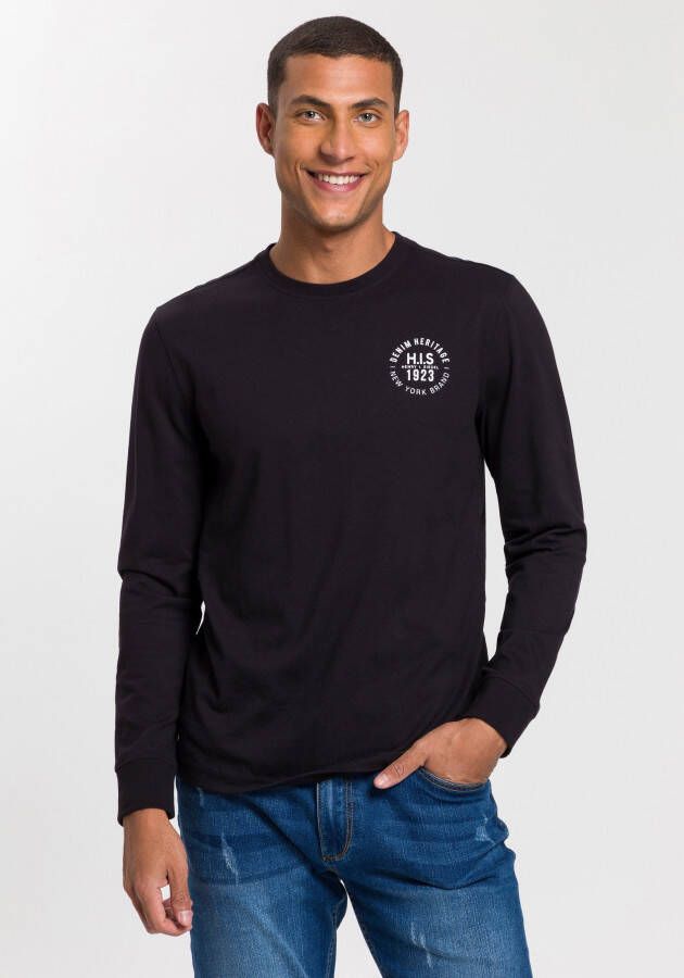 H.I.S Shirt met lange mouwen Lange mouwen bedrukt ronde hals van 100% katoen (2-delig Set van 2)