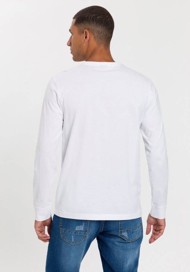 H.I.S Shirt met lange mouwen Lange mouwen bedrukt ronde hals van 100% katoen (2-delig Set van 2)