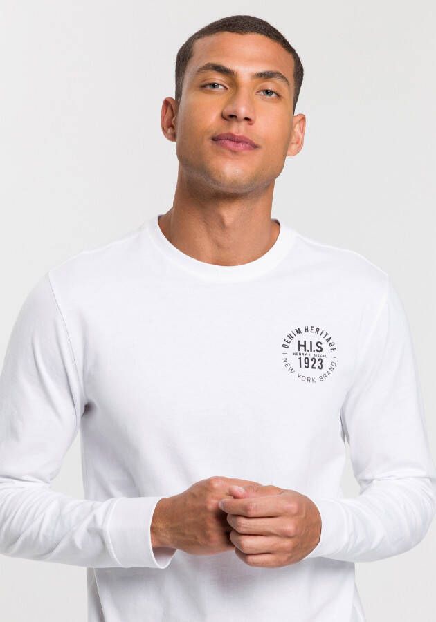 H.I.S Shirt met lange mouwen Lange mouwen bedrukt ronde hals van 100% katoen (2-delig Set van 2)