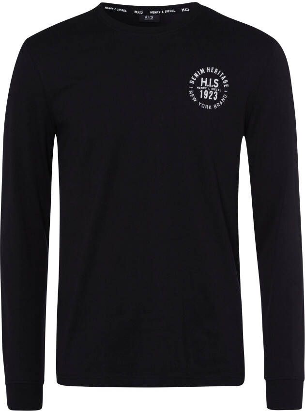 H.I.S Shirt met lange mouwen Lange mouwen bedrukt ronde hals van 100% katoen (2-delig Set van 2)