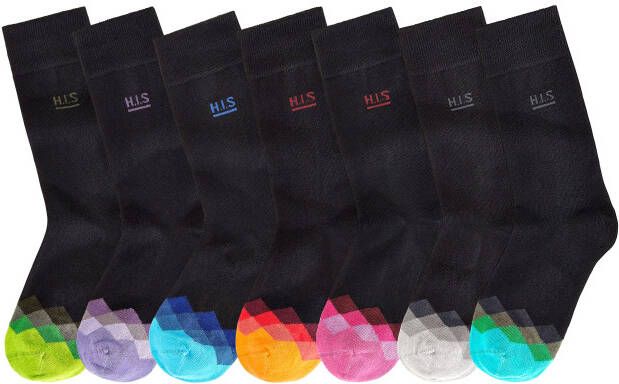 H.I.S Sokken met multicolour gedessineerde kant (set 7 paar)