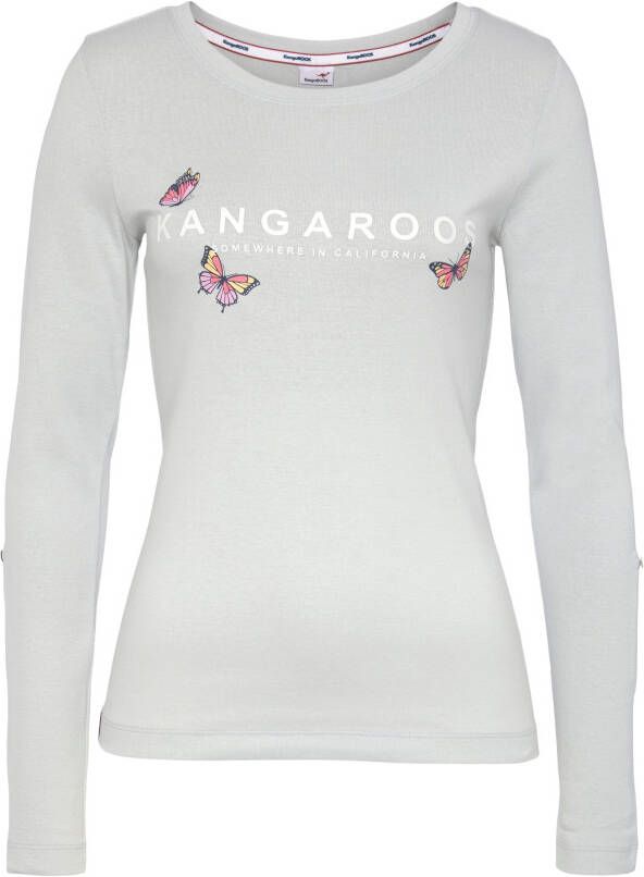 KangaROOS Shirt met lange mouwen met schattige logoprint & omslagmouwen
