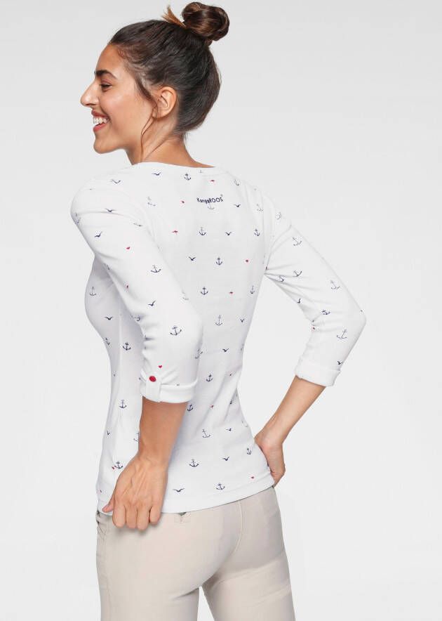 KangaROOS Shirt met lange mouwen met leuke print van stippen vogels en ankers all-over