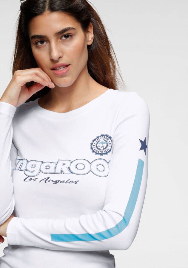 KangaROOS Shirt met lange mouwen met print en strepen op de mouwen