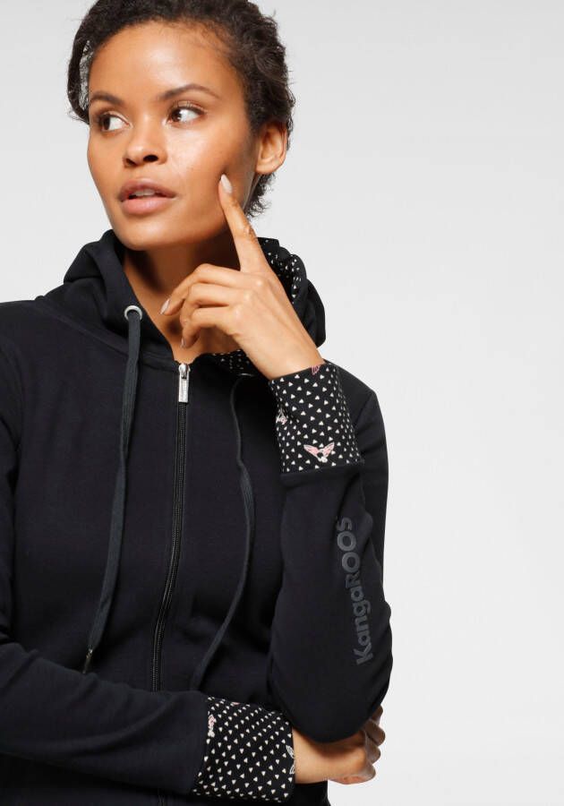 KangaROOS Sweatvest met gedessineerde capuchonvoering en mouwomslag nieuwe collectie