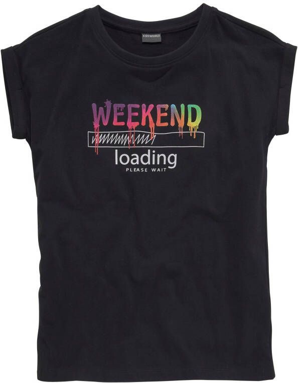 KIDSWORLD T-shirt WEEKEND loading...please wait in wijd casual model regenboogkleuren zijn verschillend