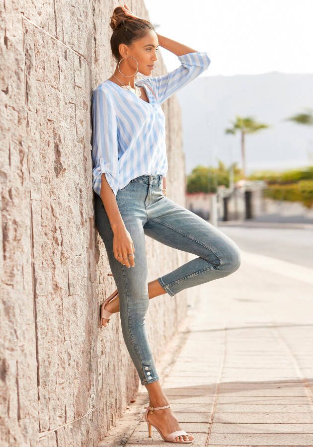 Lascana Blouse zonder sluiting met streep-print lichte geweven stof damesblouse