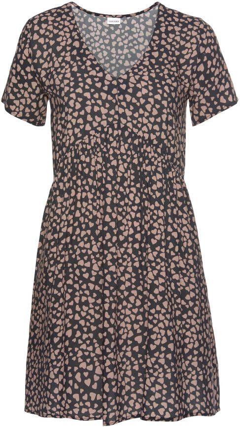 Lascana Blousejurk met hartjes-print soepelvallende t-shirtjurk zomerjurk strandjurk