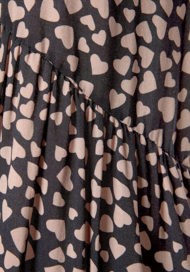 Lascana Blousejurk met hartjes-print soepelvallende t-shirtjurk zomerjurk strandjurk
