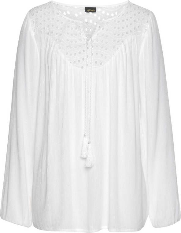Lascana Crêpe-blouse met geborduurde oogjes damesblouse losse pasvorm