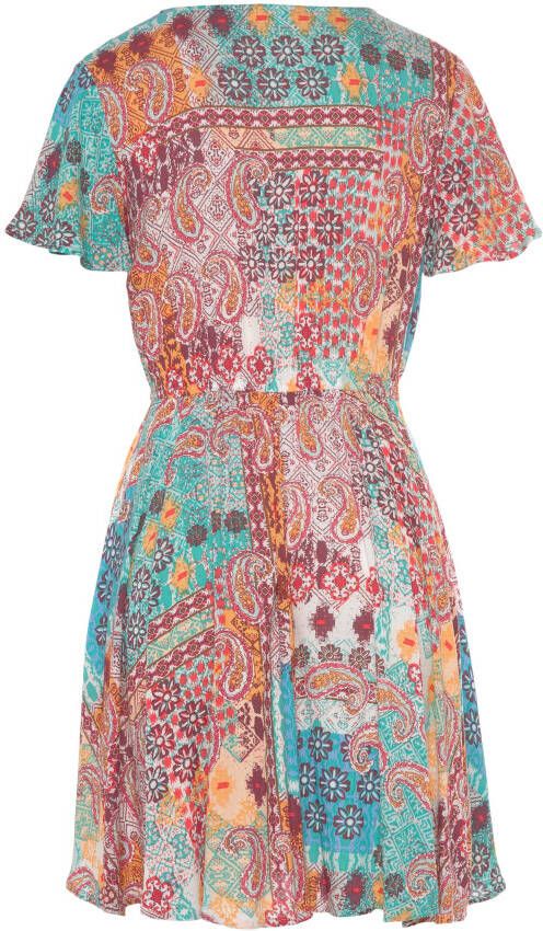 Lascana Gedessineerde jurk gemaakt van crêpe viscose kleurrijke zomerjurk strandjurk